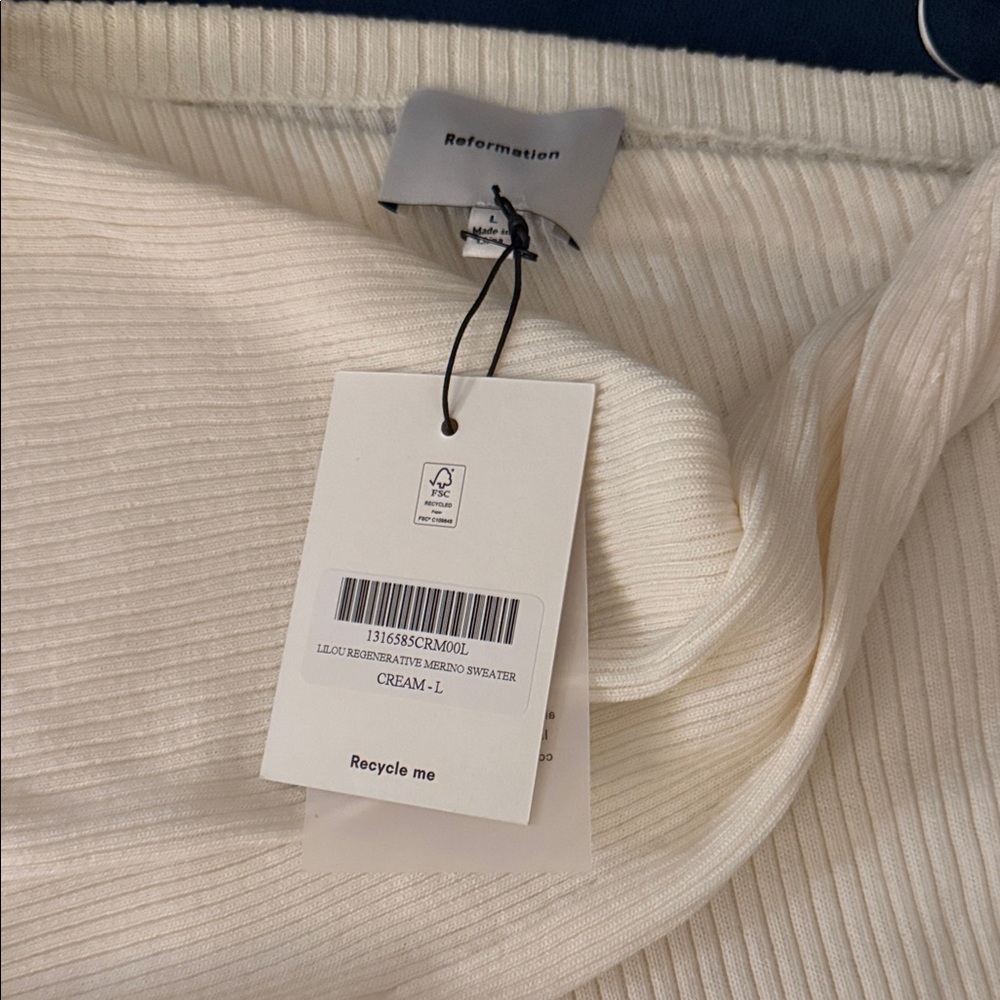 Reformation Cream Ribbed Off-Shoulder Top - Picture 3 of 4